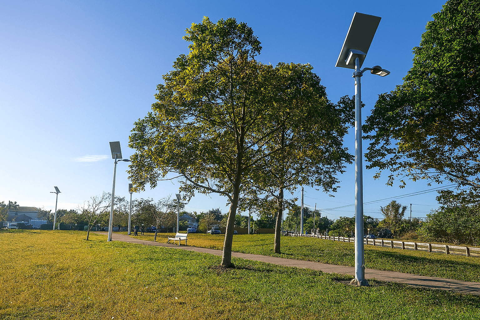 Solar lighting solutions installed in a public park