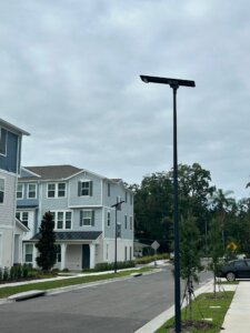 Solar street light installed in a residential community in Orlando Florida