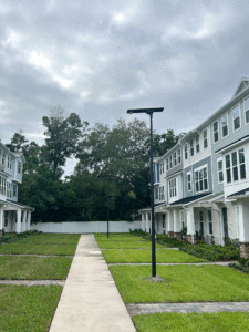 Solar powered street lighting in land development project