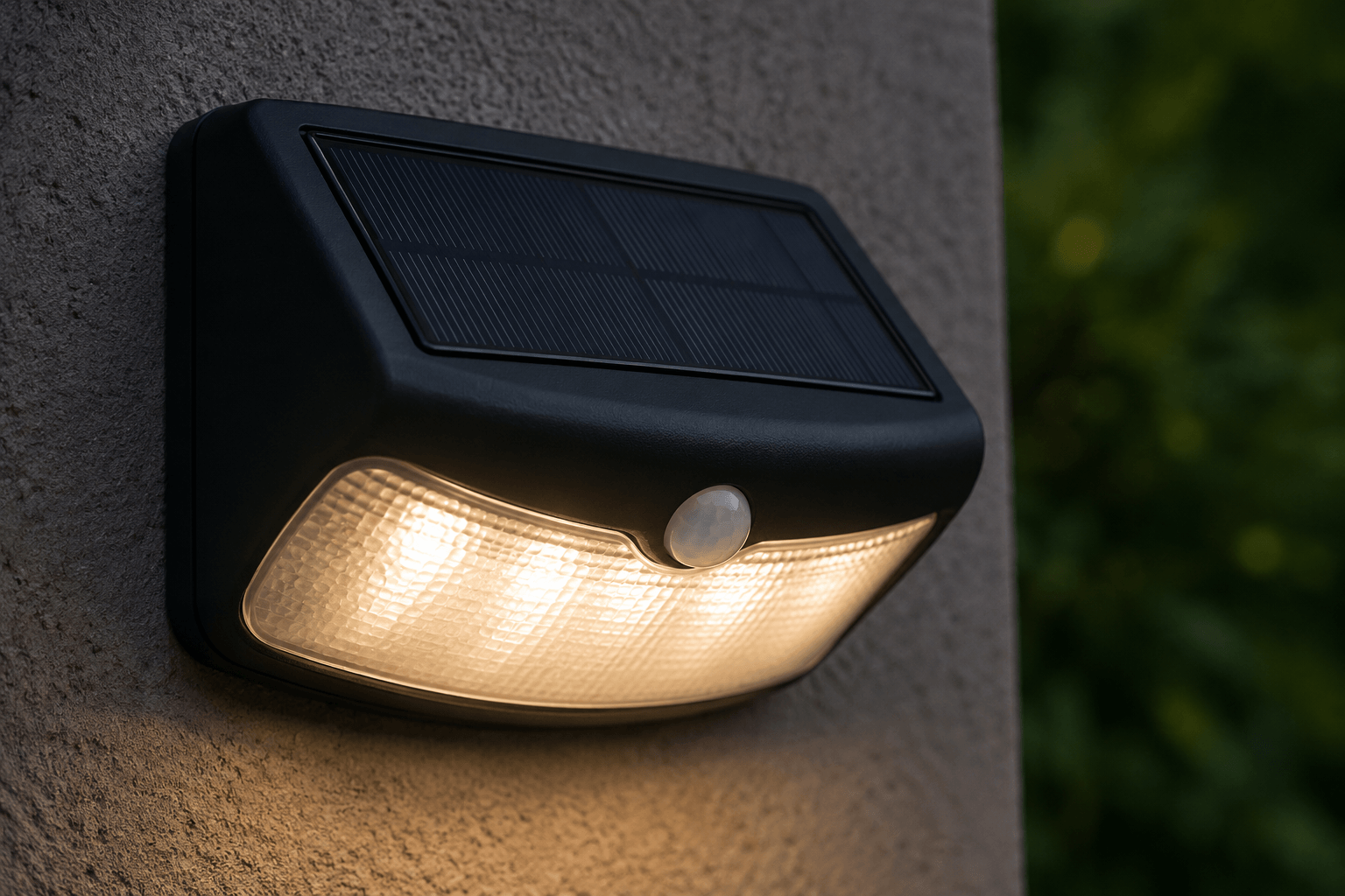 Solar motion lights outside.
